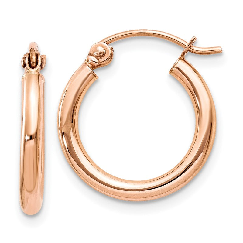 14k Rose Gold 2x15mm Polished Lightweight Tube Hoop Earrings TF652