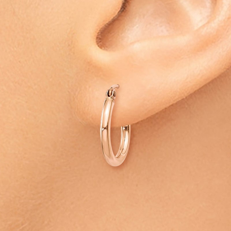 14k Rose Gold 2x15mm Polished Lightweight Tube Hoop Earrings TF652