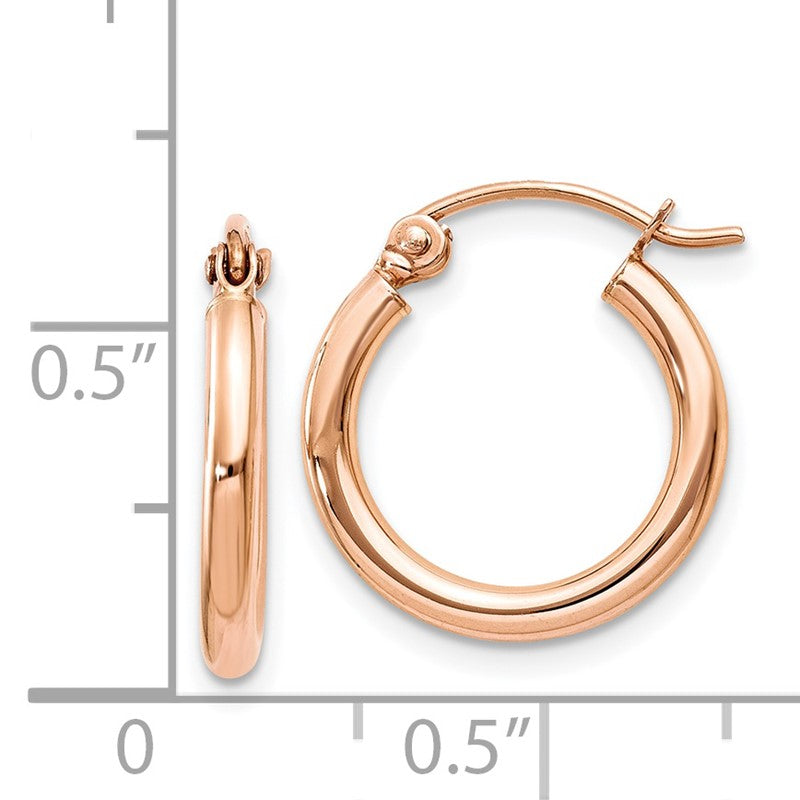 14k Rose Gold 2x15mm Polished Lightweight Tube Hoop Earrings TF652