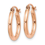 14k Rose Gold 2x15mm Polished Lightweight Tube Hoop Earrings TF652