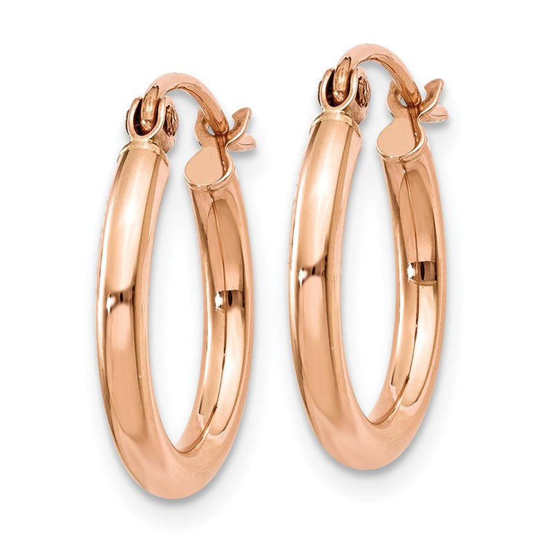 14k Rose Gold 2x15mm Polished Lightweight Tube Hoop Earrings TF652