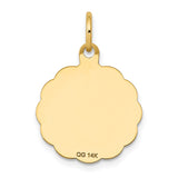 14k Polished and Satin Solid HOLY COMMUNION Scalloped Edge Round Disc Charm XAC713