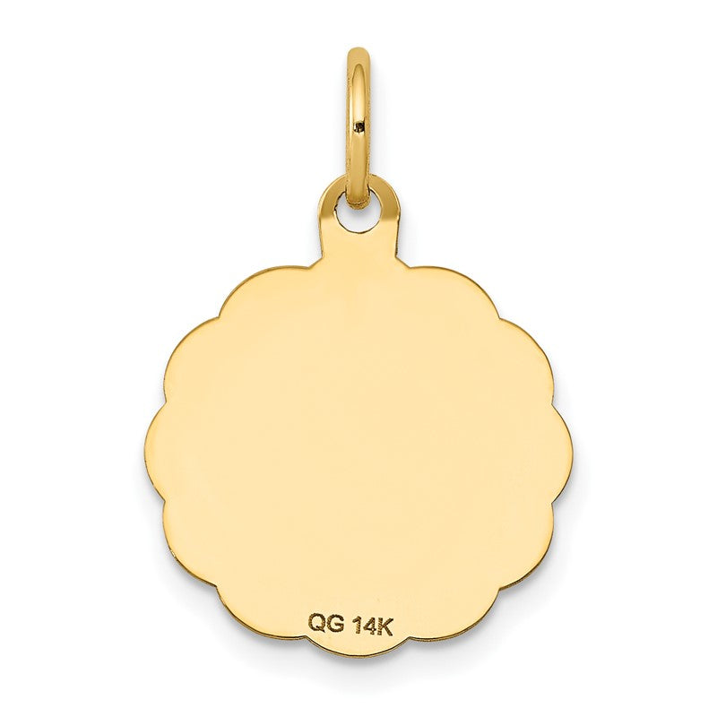 14k Polished and Satin Solid HOLY COMMUNION Scalloped Edge Round Disc Charm XAC713