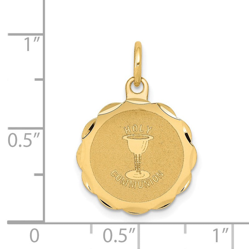 14k Polished and Satin Solid HOLY COMMUNION Scalloped Edge Round Disc Charm XAC713