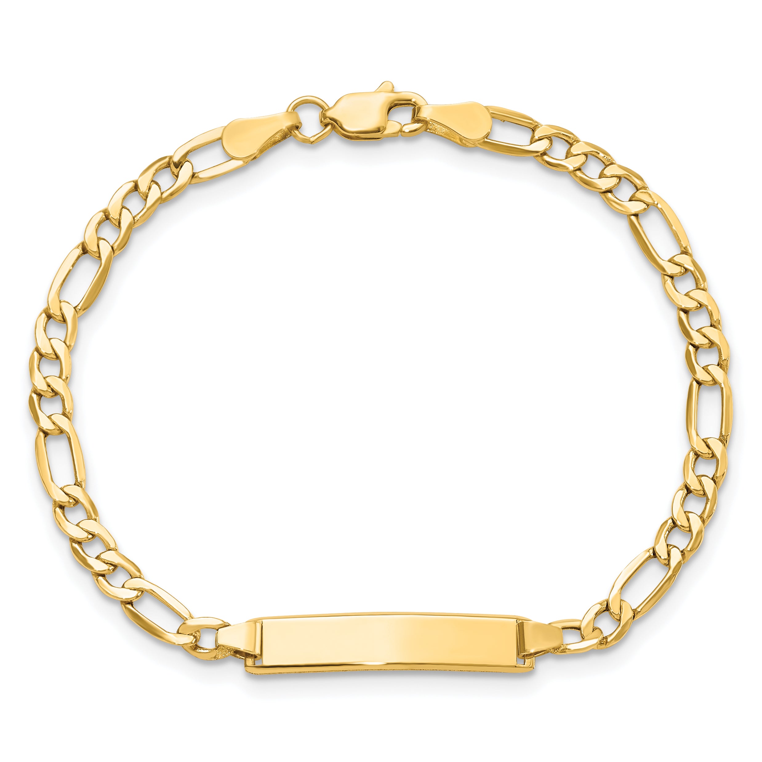 14k Polished Semi-Solid Chain/Solid Plate Figaro Link 20.3x4.4mm Plate 6 inch Baby/Child ID Bracelet DCID140
