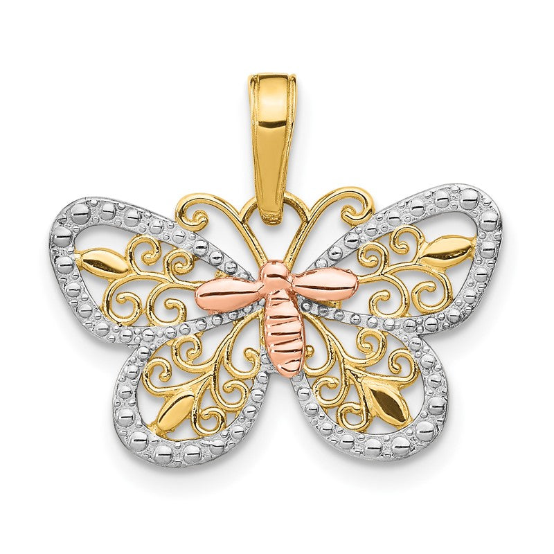 14k Two-tone with White Rhodium Diamond-cut Butterfly Pendant K4832