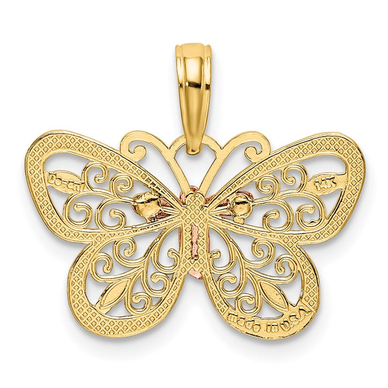 14k Two-tone with White Rhodium Diamond-cut Butterfly Pendant K4832