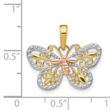 14k Two-tone with White Rhodium Diamond-cut Butterfly Pendant K4832