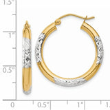 14K and Rhodium Diamond-cut 3x25mm Hoop Earrings TC831