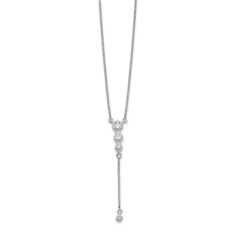 14k White Gold 1/4 carat Diamond Graduated 3-stone with Dangle 18 inch Y-Necklace PM3742