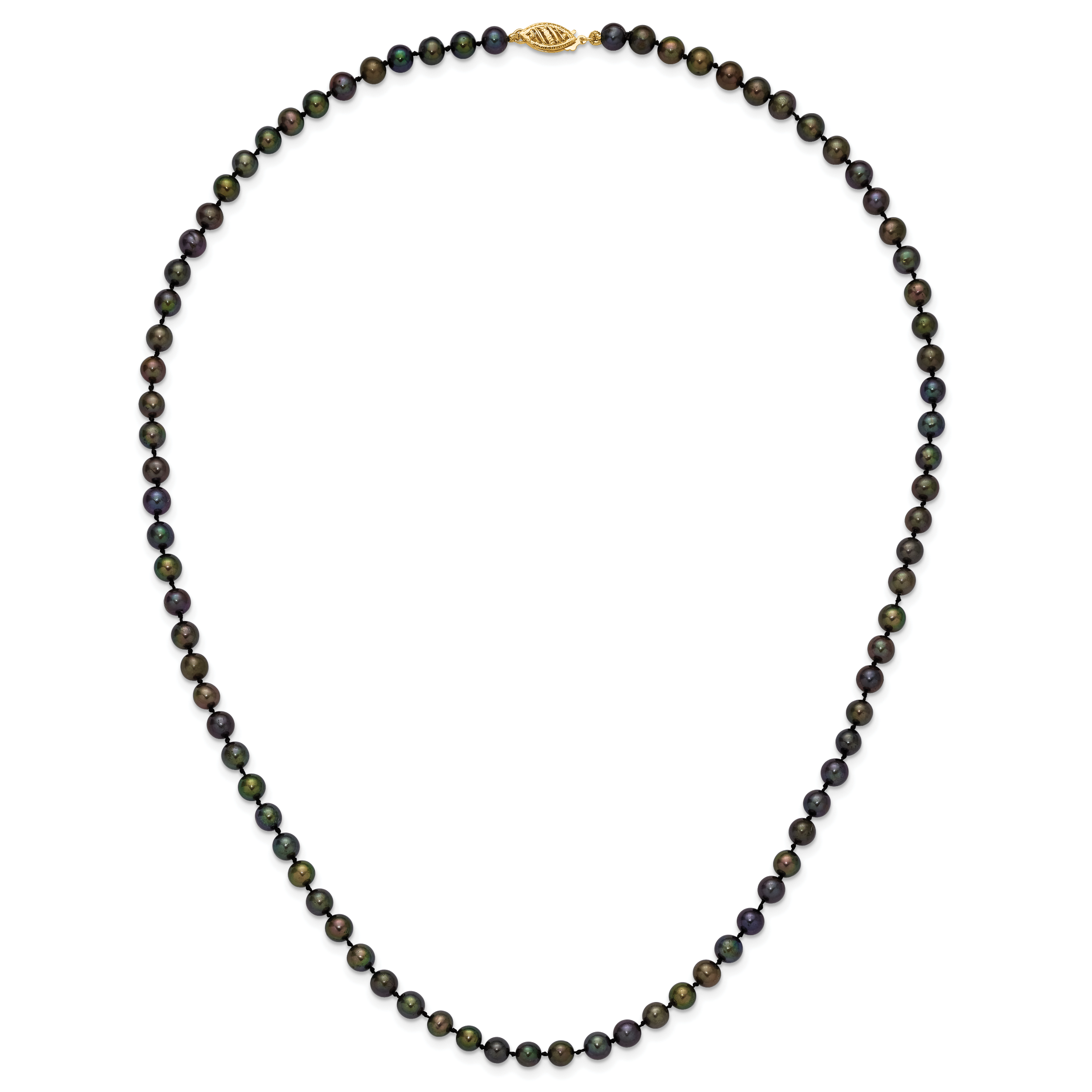 14k 5-6mm Black Near-Round Freshwater Cultured Pearl 16 inch Necklace BPN050