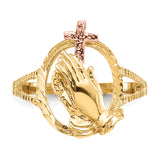 14K Two-tone Diamond Cut Praying Hands with Cross Ring K3965