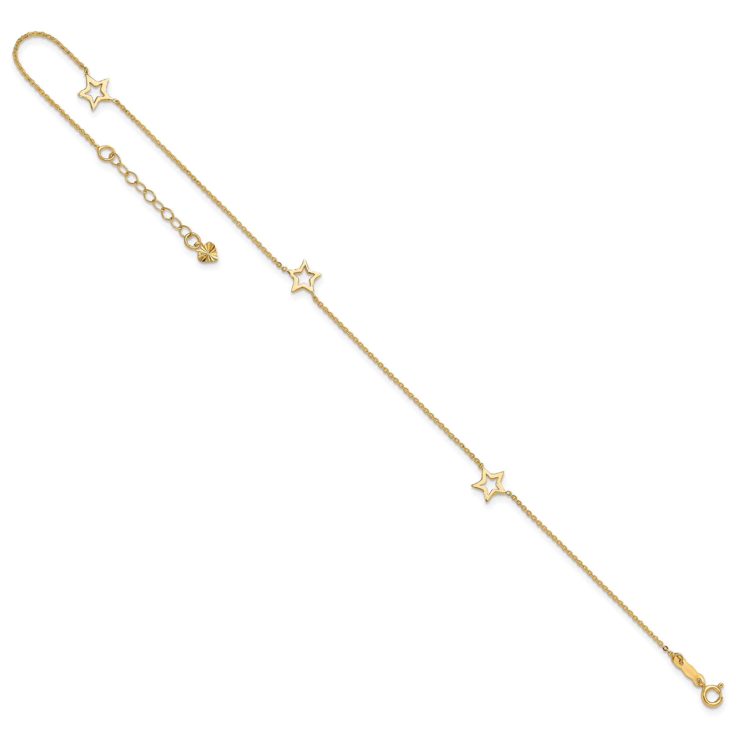 14K Open Star 3-Station 9 inch Plus 1 inch Extender - Total 10 inch Anklet ANK199