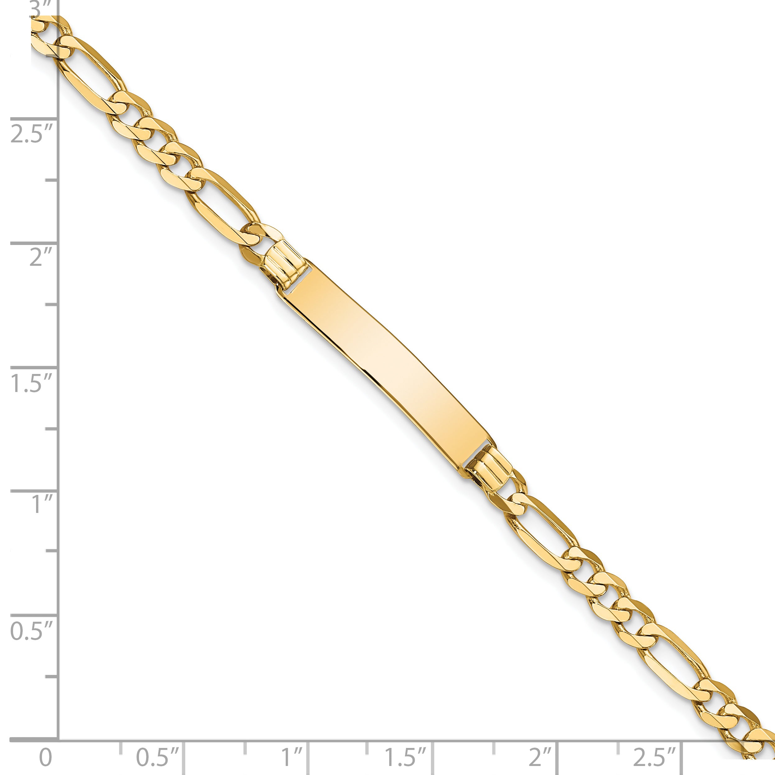 14k Polished Solid Chain/Solid Plate Flat Figaro Link 27.5x5.5mm Plate 7 inch ID Bracelet LID76