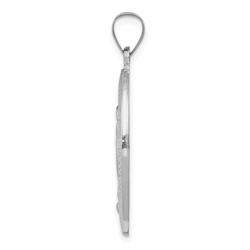 14k White Gold Polished and Satin Hollow Miraculous Medal Oval Pendant XR1404
