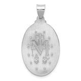 14k White Gold Polished and Satin Hollow Miraculous Medal Oval Pendant XR1404