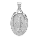 14k White Gold Polished and Satin Hollow Miraculous Medal Oval Pendant XR1404