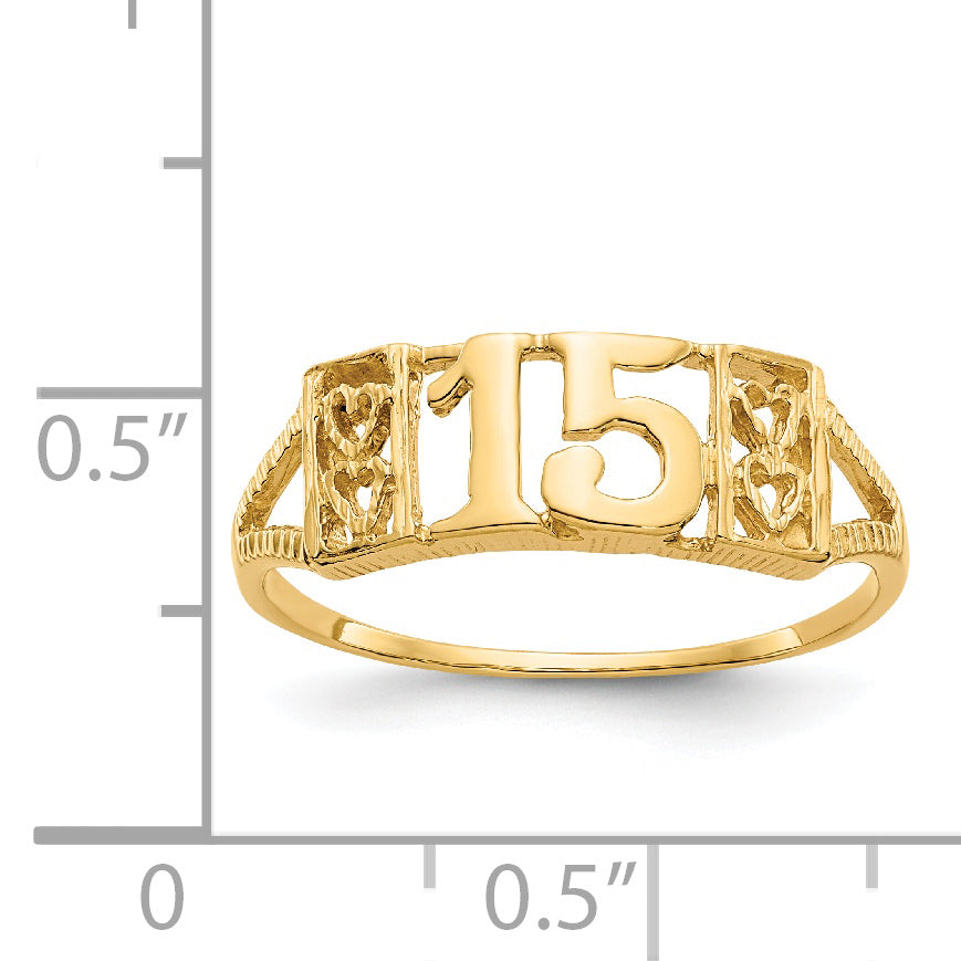 14K Quinceanera 15 with Hearts Ring R179