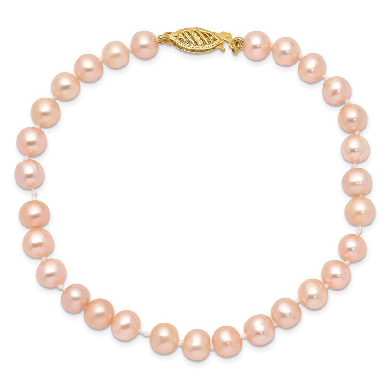 14k 5-6mm Pink Near-Round Freshwater Cultured Pearl 16 inch Necklace PPN050