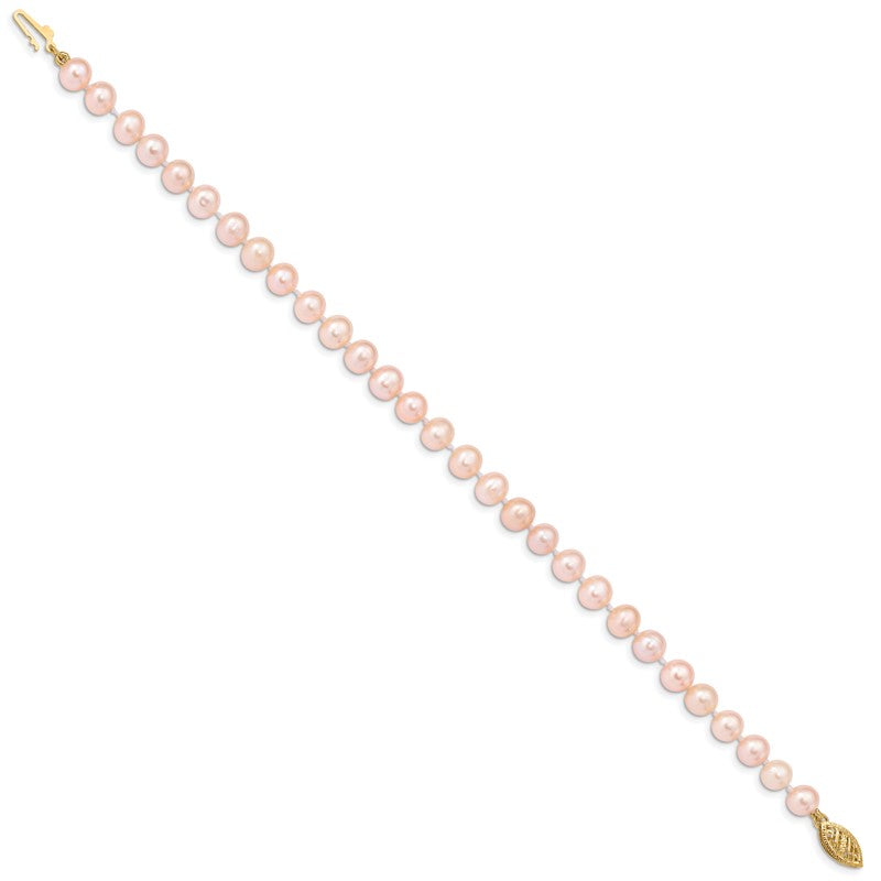 14k 5-6mm Pink Near-Round Freshwater Cultured Pearl 16 inch Necklace PPN050