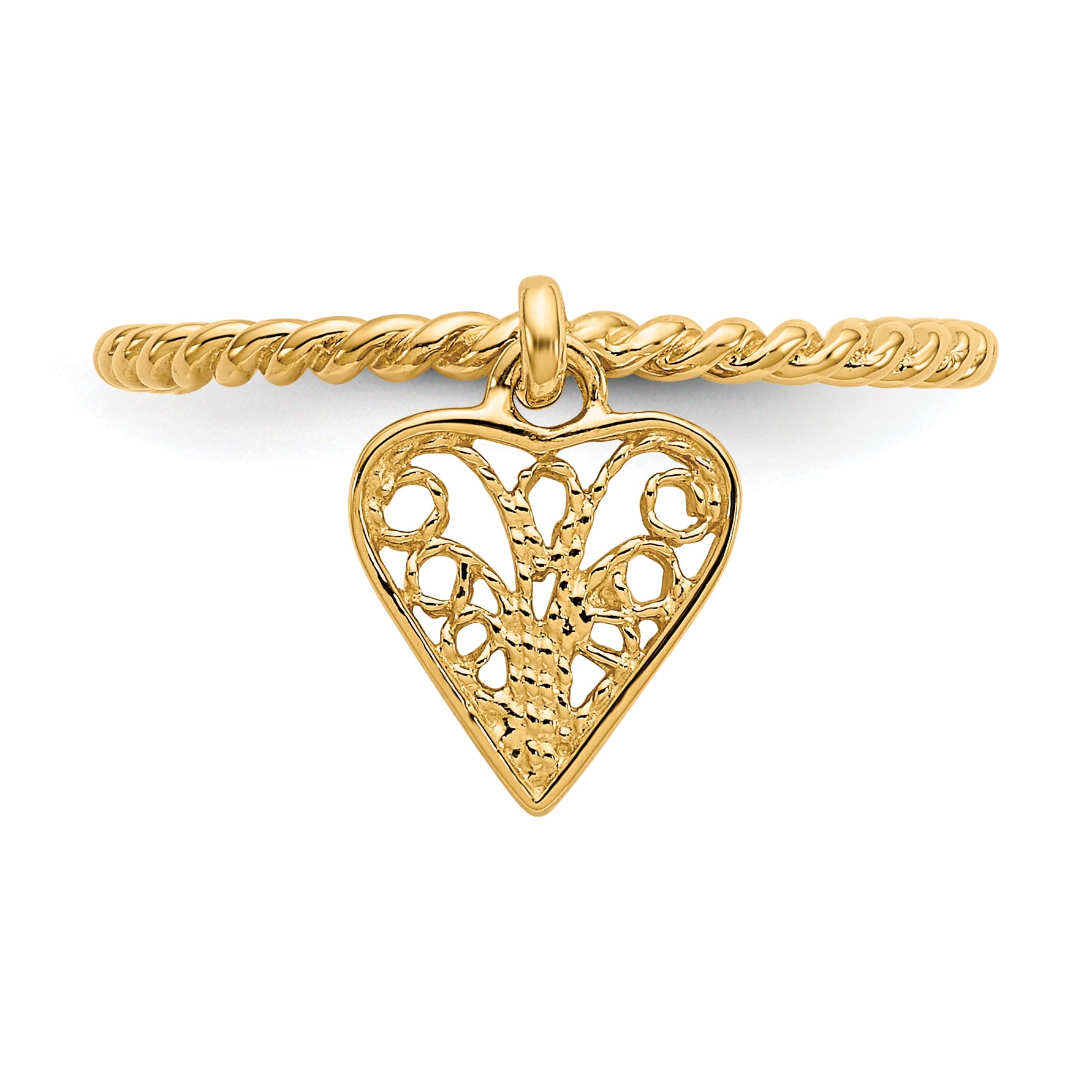 14k Dangle Filigree Heart Ring R91