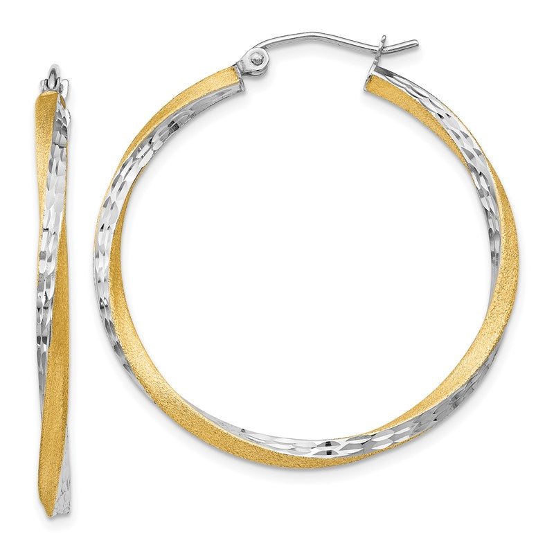 14k & Rhodium Diamond-cut 2.5mm Twisted Hoop Earrings TC436