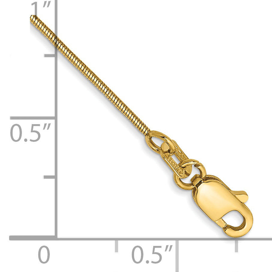 14K 10 inch .8mm Round Snake with Lobster Clasp Anklet SNA060
