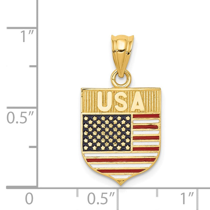 14k Enameled USA Flag Shield Pendant K5402