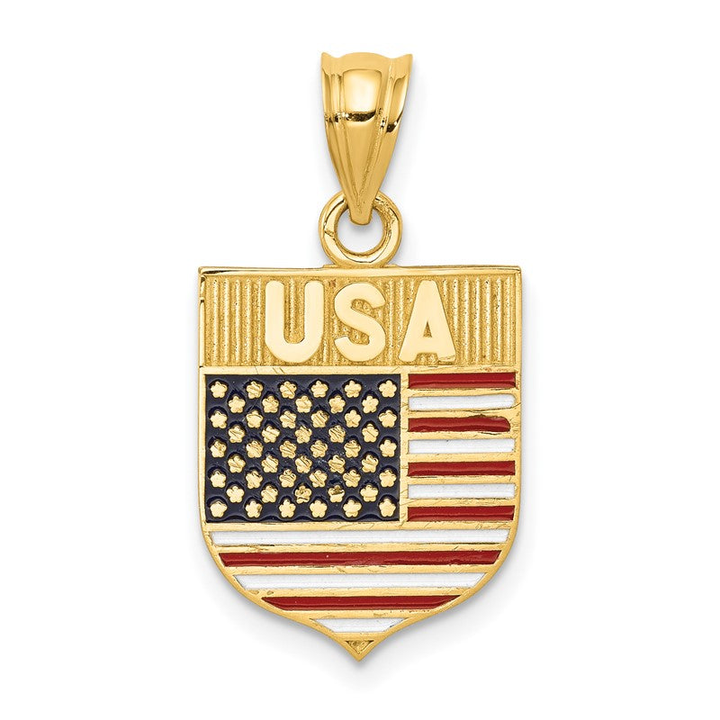14k Enameled USA Flag Shield Pendant K5402