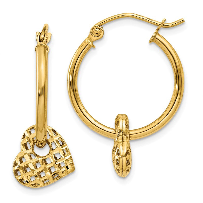 14K Moveable Heart Hoop Earrings TL749