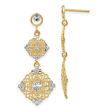 14k and White Rhodium Diamond-cut Filigree Dangle Post Earrings TF392