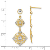 14k and White Rhodium Diamond-cut Filigree Dangle Post Earrings TF392