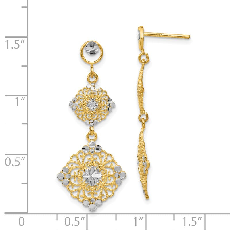 14k and White Rhodium Diamond-cut Filigree Dangle Post Earrings TF392