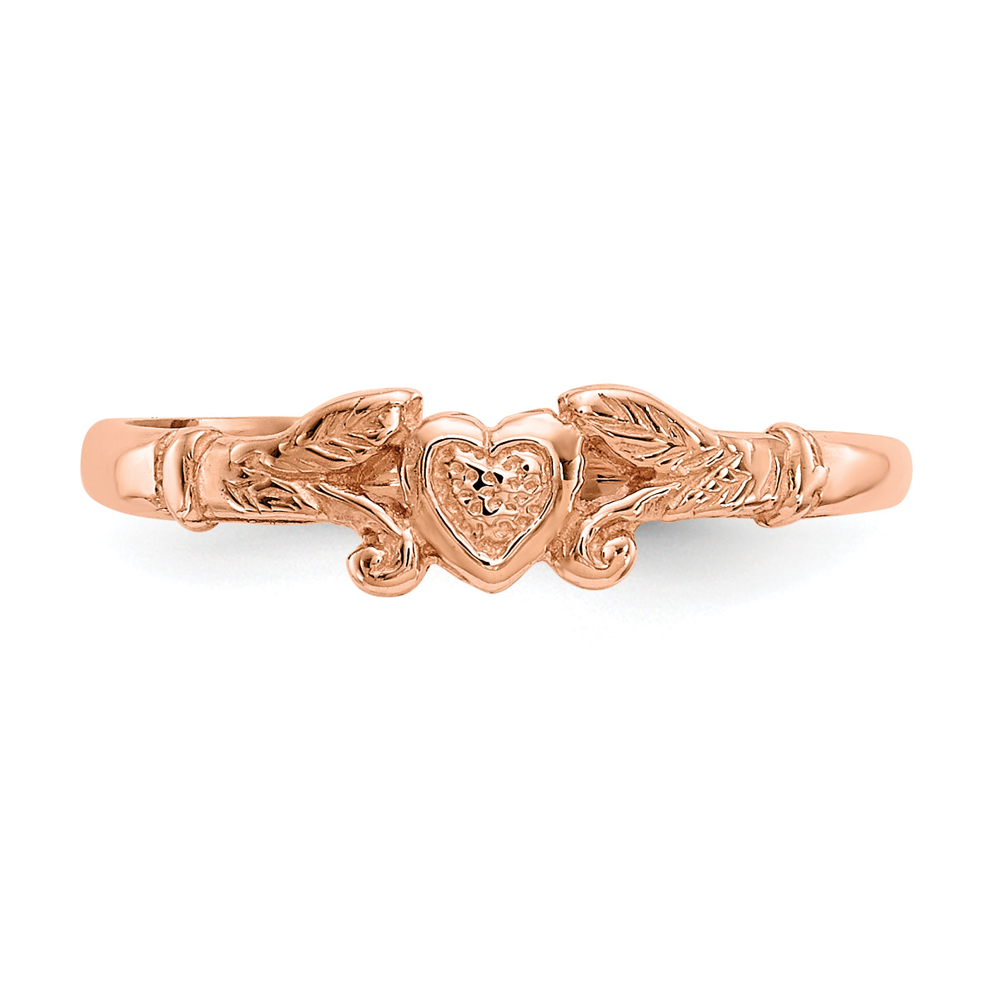 14K Rose Gold Textured Mini Heart Size 1 Baby / Childs Ring K5793
