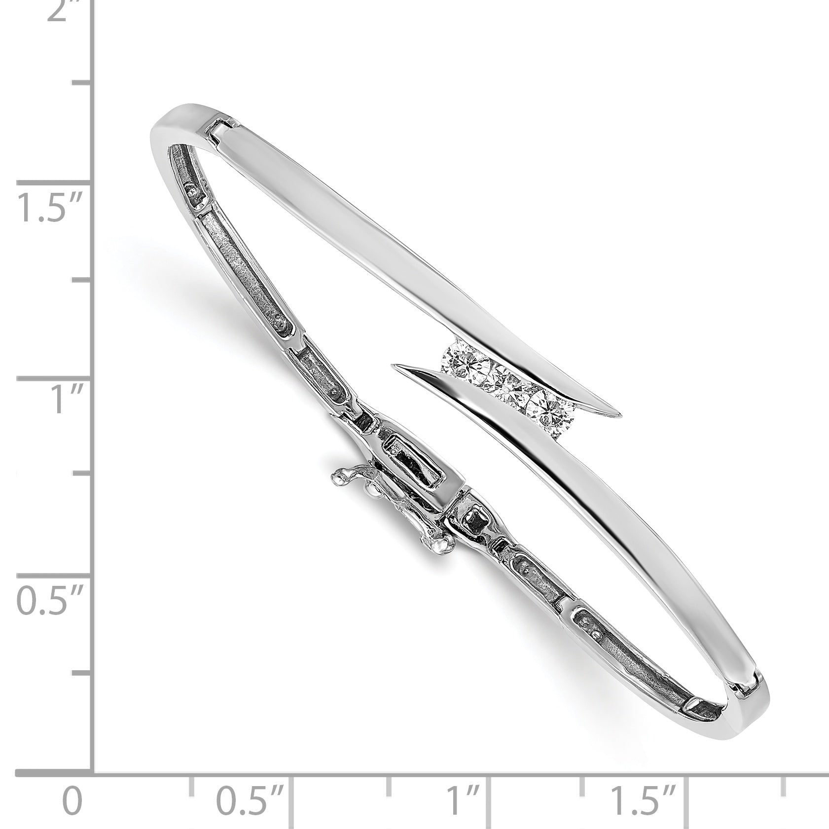14k White Gold Complete 3-Stone 1/4 carat A Diamond Hinged Bangle Bracelet XB191A