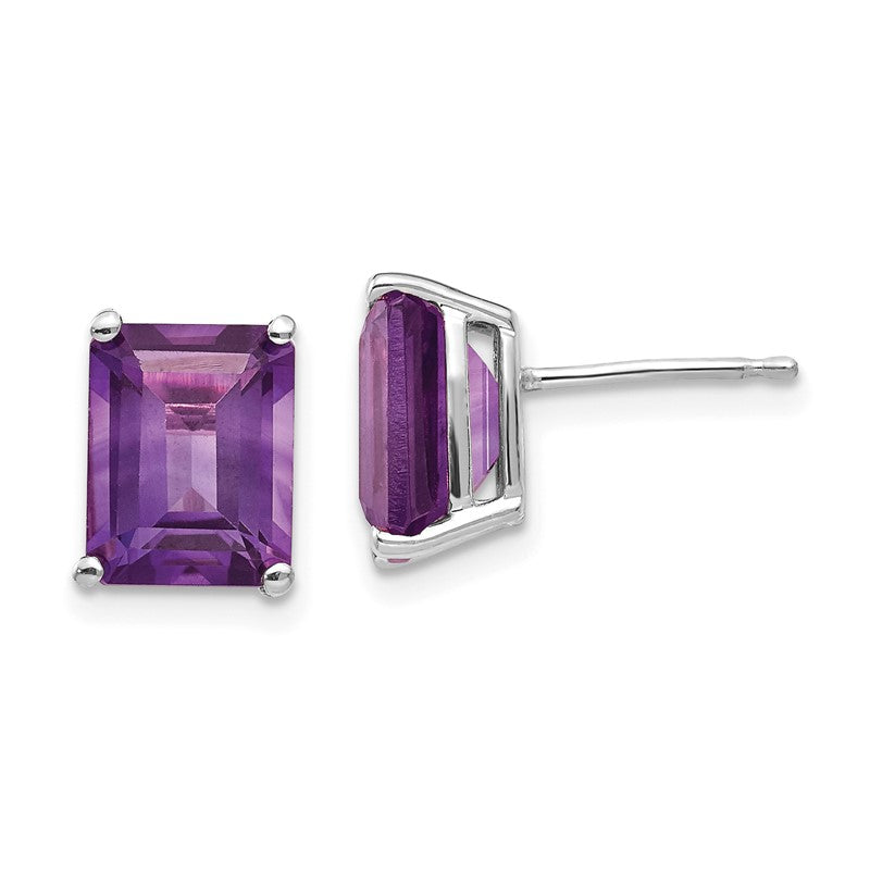 14k White Gold 9x7mm Emerald-Cut Amethyst Post Earrings XE68WAM