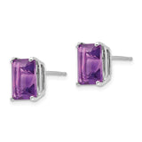 14k White Gold 9x7mm Emerald-Cut Amethyst Post Earrings XE68WAM