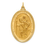 14K Polished and Satin Solid Beaded Edge St. Christopher Medal Oval Pendant XR1800