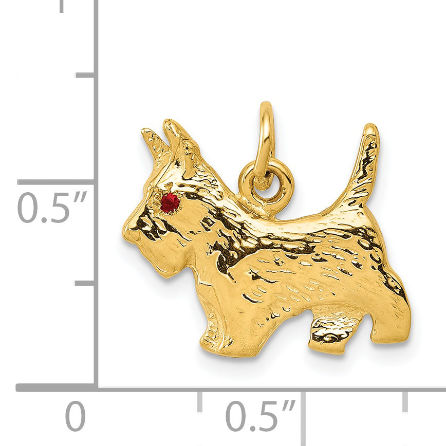 14k Ruby Eye Scottie Dog Charm A0845