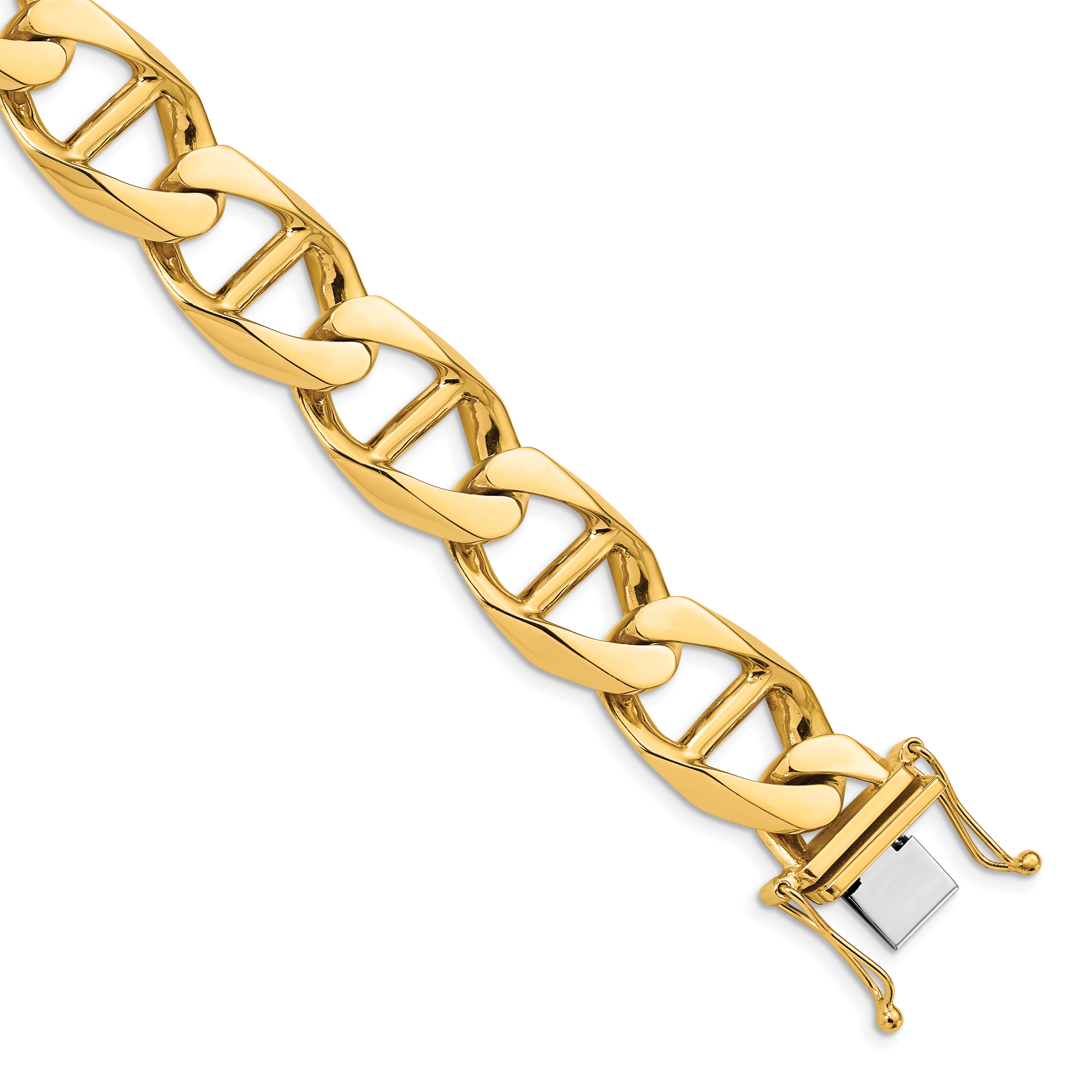 14K White Gold 20 inch 12.5mm Hand Polished Fancy Anchor Link with Box Catch Clasp Chain LK104