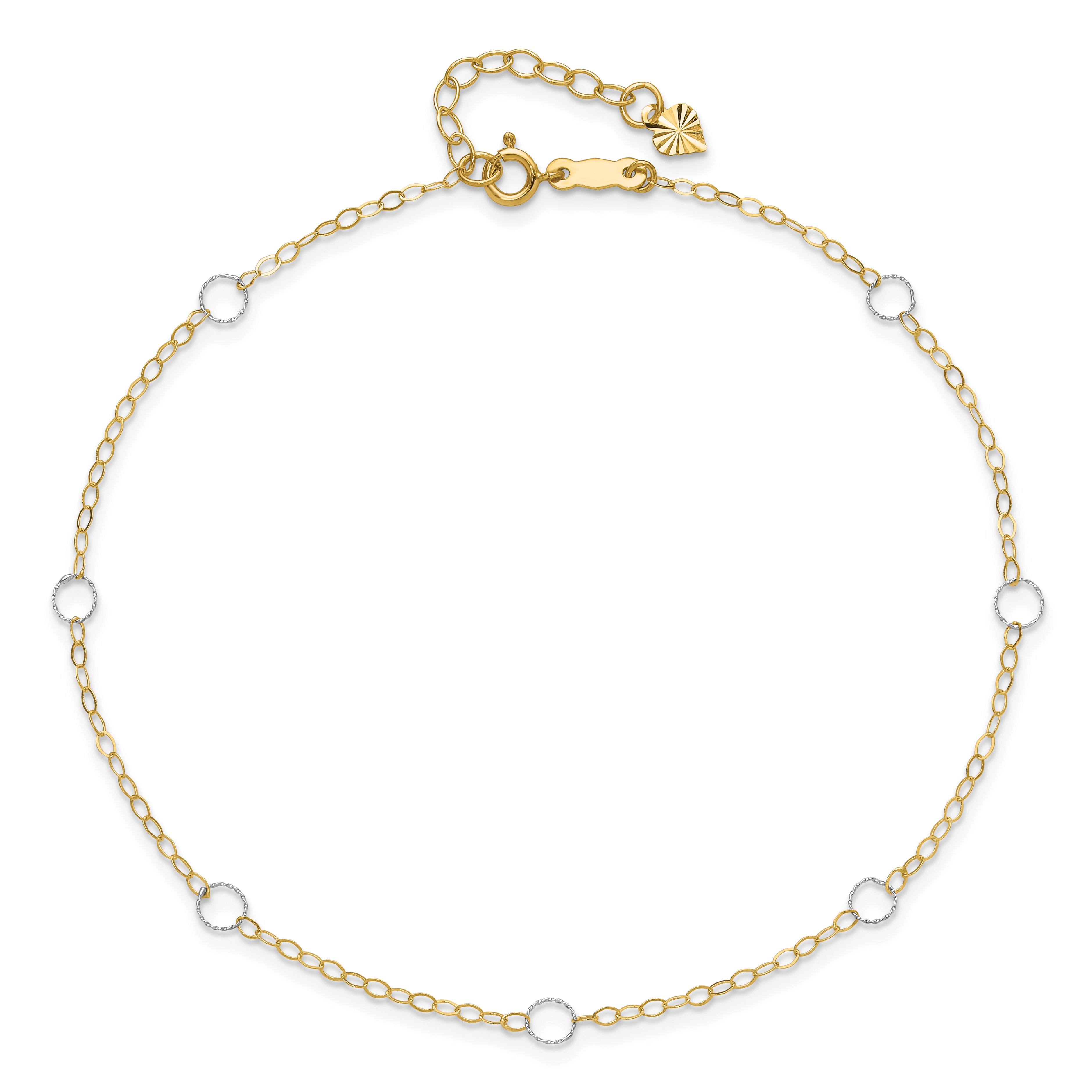 14k Two-tone Circles 7-Station 9 inch Plus 1 inch Extender - Total 10 inch Anklet ANK184