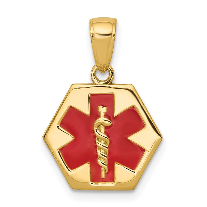 14k 14mm Hexagon Enameled Textured Back Medical Disc Pendant XM522