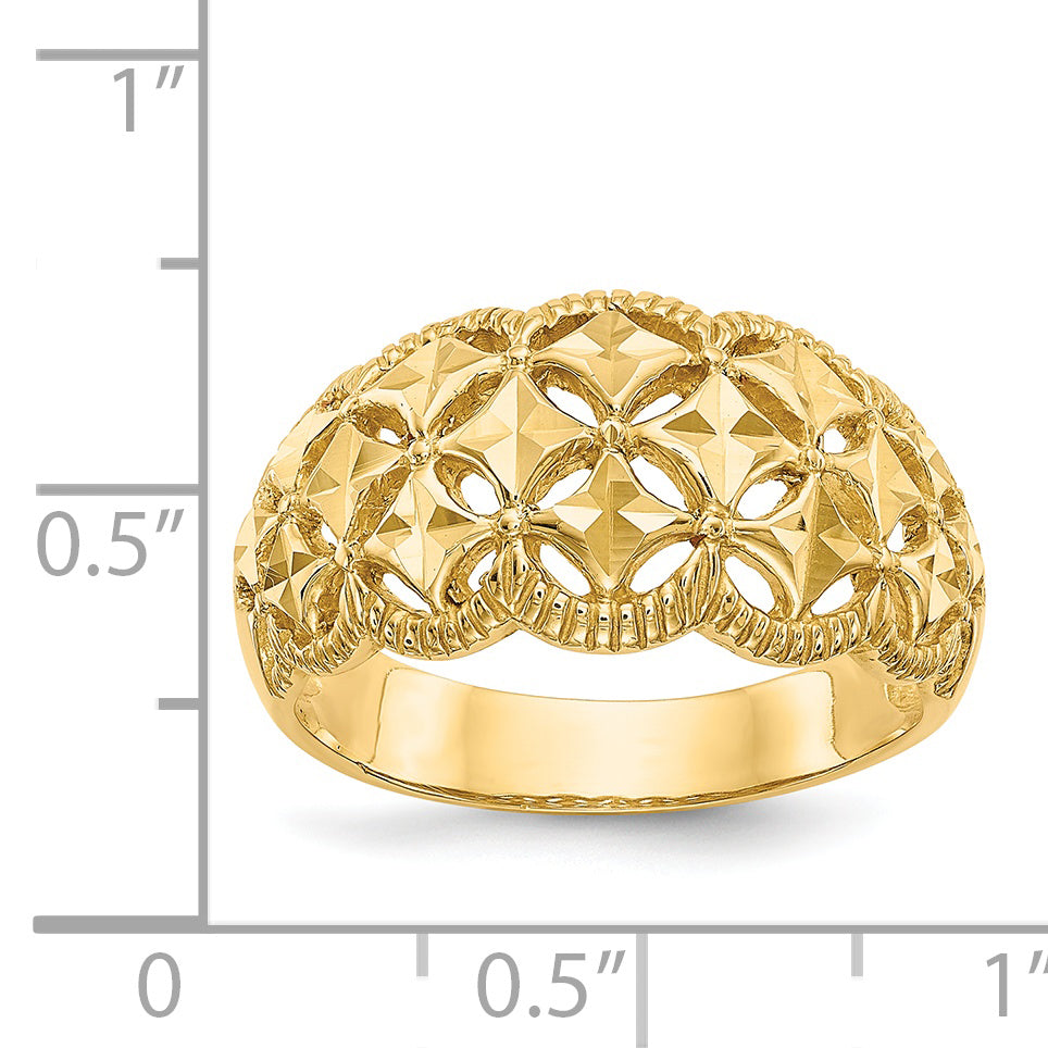 14K Diamond-cut Scalloped Edge Pattern Dome Ring K4620