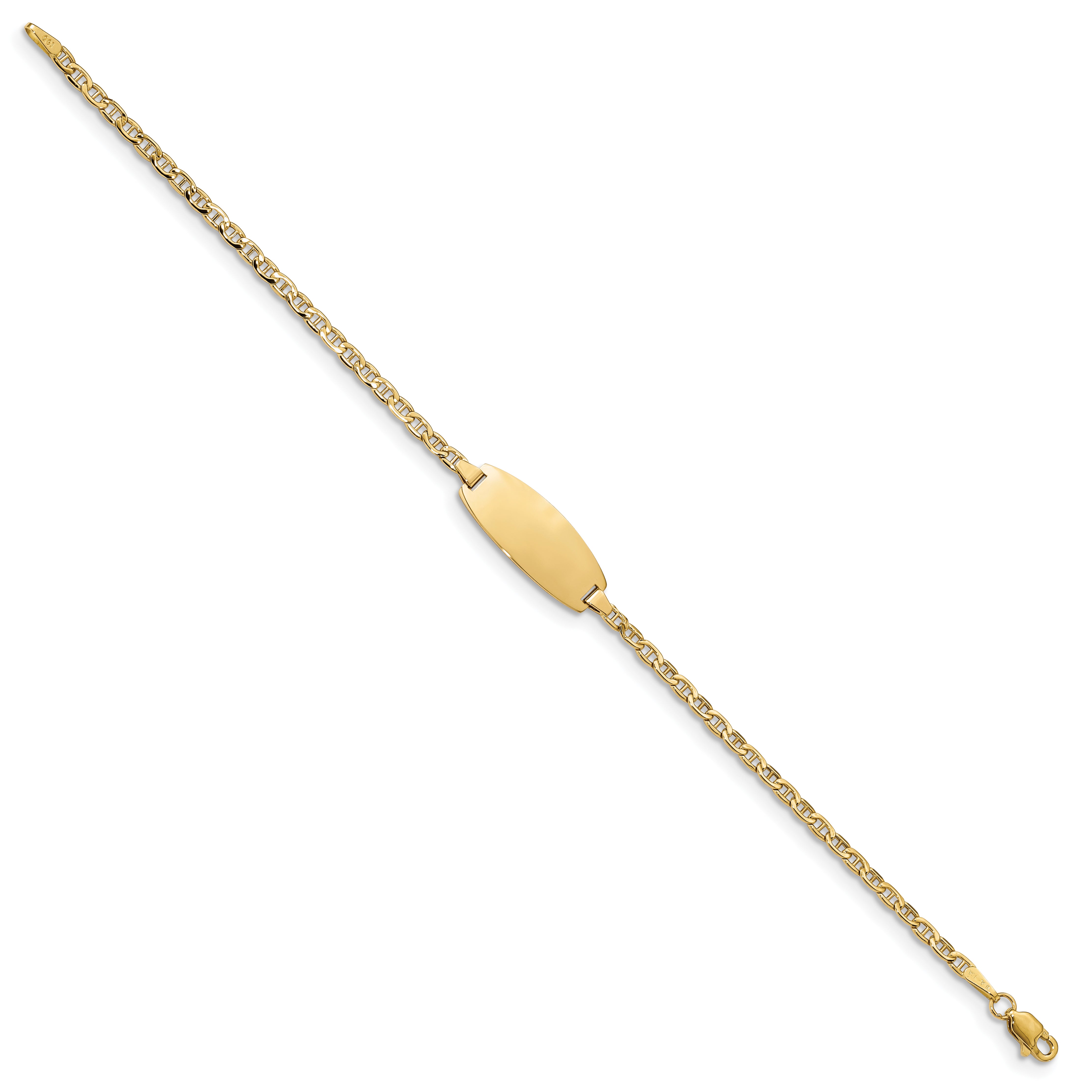 14k Polished Semi-Solid Chain/Solid Plate Anchor Link Oval 18.5x8.5mm Plate 5.5 inch Baby/Child ID Bracelet DCID145