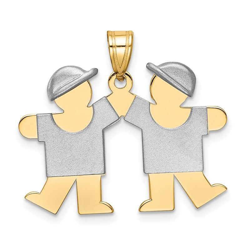 14k Two-tone The Kids Small Double Boys Engravable Kiss Charm XK732