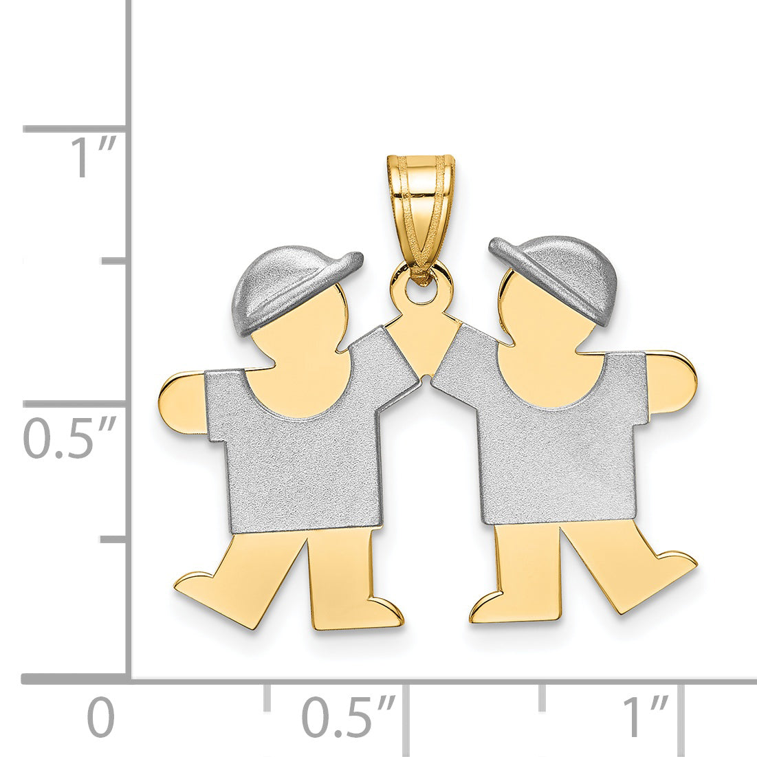 14k Two-tone The Kids Small Double Boys Engravable Kiss Charm XK732