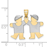 14k Two-tone The Kids Small Double Boys Engravable Kiss Charm XK732