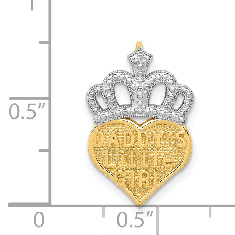 14k and White Rhodium DADDYS LITTLE GIRL Heart with Crown Chain Slide K5905