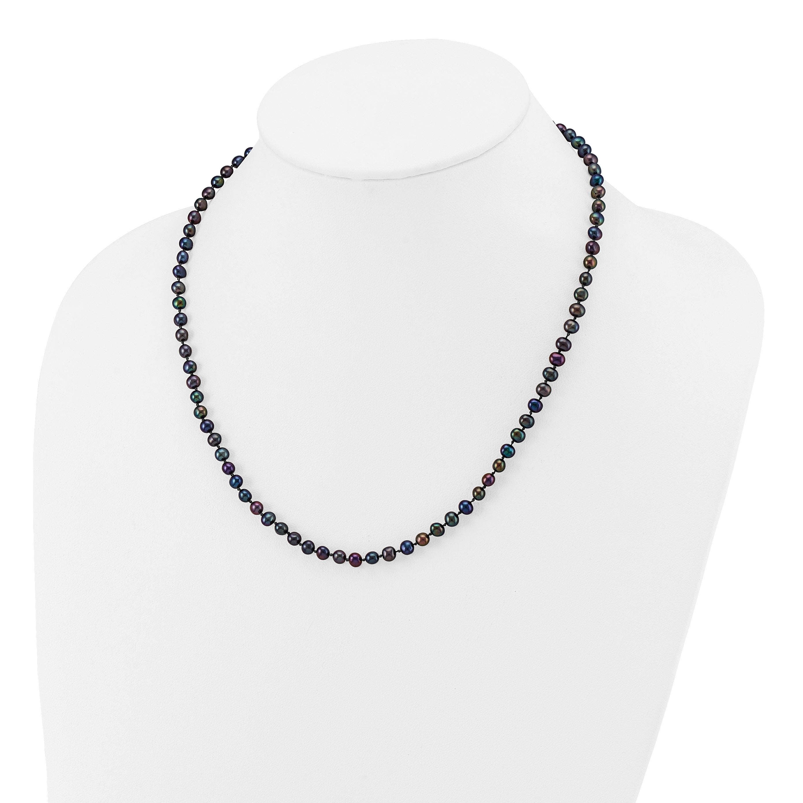 14k 4-5mm Black Near-Round Freshwater Cultured Pearl 16 inch Necklace BPN040