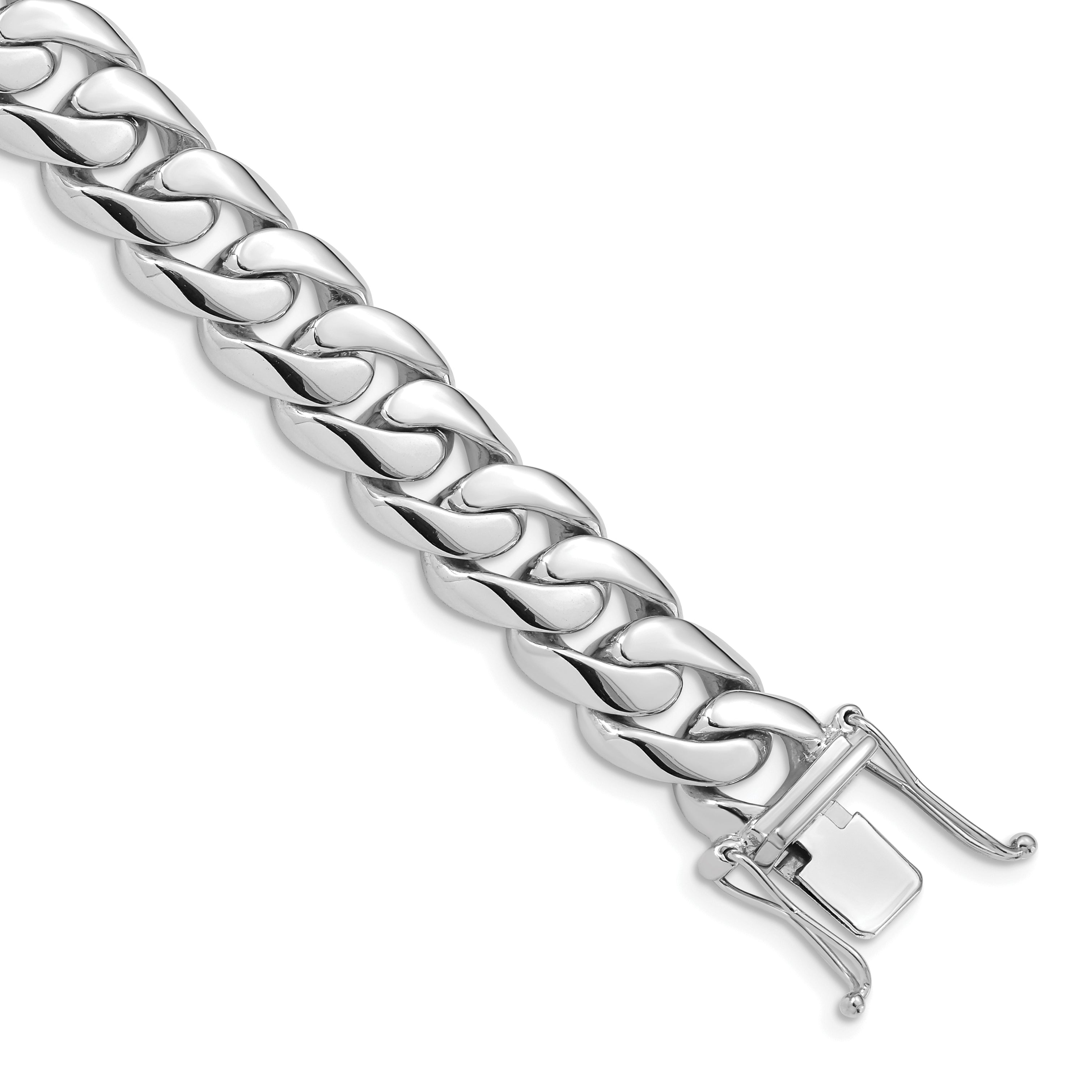 14K White Gold 20 inch 10.8mm Hand Polished Rounded Curb Link with Box Catch Clasp Chain WLK127